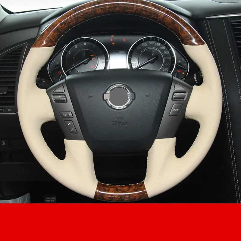 

DIY Hand-Sewn Leather Suede Carbon Fiber Car Steering Wheel Cover for Nissan Patrol Y62 Interior Auto Accessories