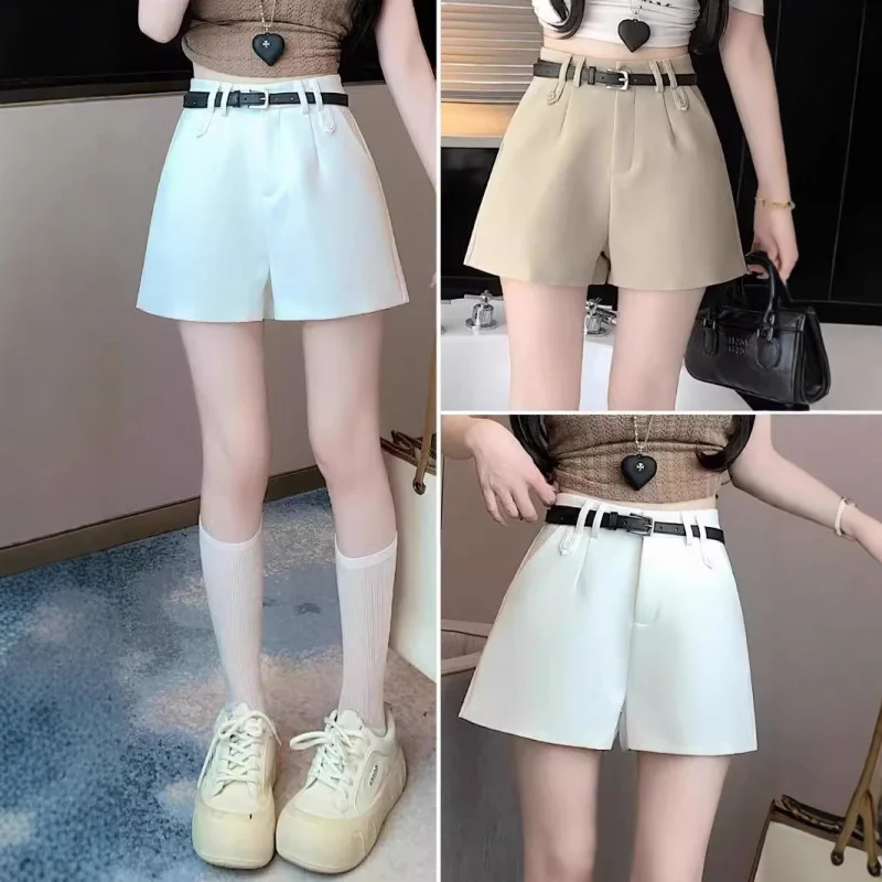 

White Suit Shorts for Women2025New Summer Wear High Waist Slimming Hot Girl All-MatchingaWide-leg Casual Pants