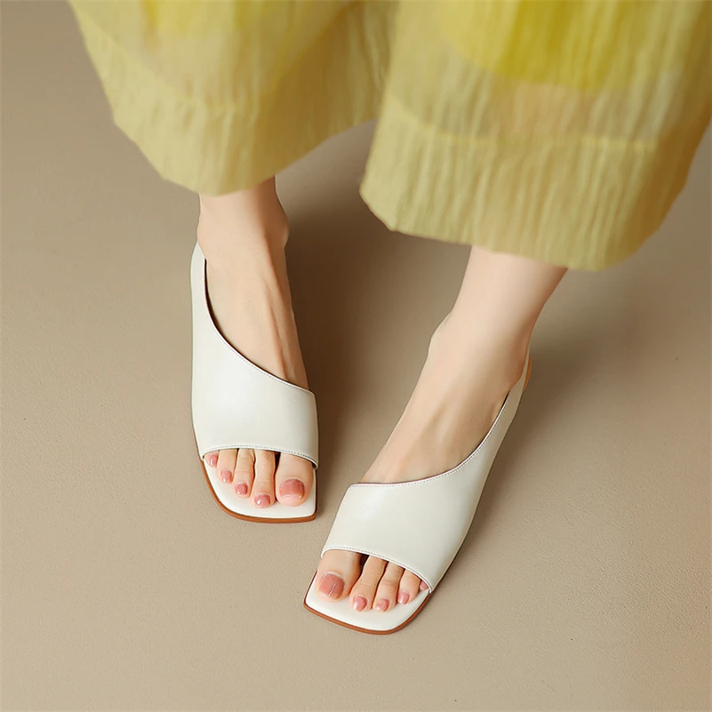 Meotina Women Genuine Leather Sandals Square Toe Block Mid Heels Sheepskin Ladies Fashion Casual Shoes Summer Silver Black Beige