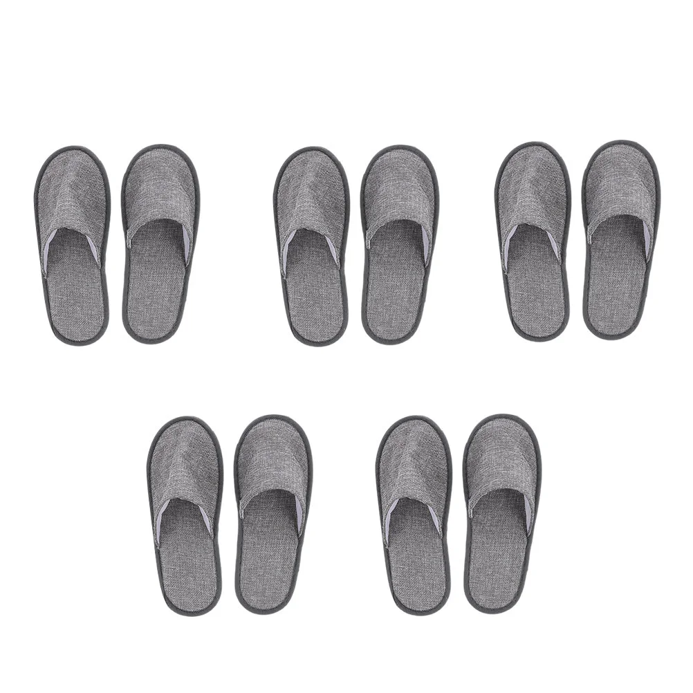 10Pcs Portable Hotel Slippers Simple Cotton Linen Slippers Universal Slippers (Grey) Travel Folding Slippers