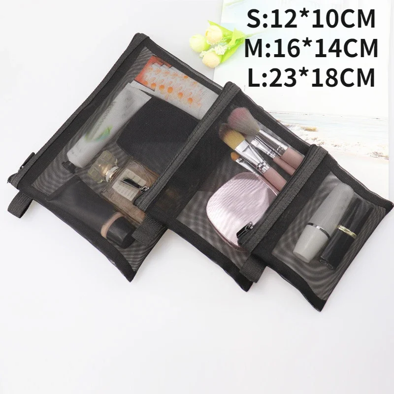 Women Transparent Travel Cosmetic Storage Bag Mesh Zipper Makeup Organizer Toiletry Beauty Wash Kit Bag Case Pouch