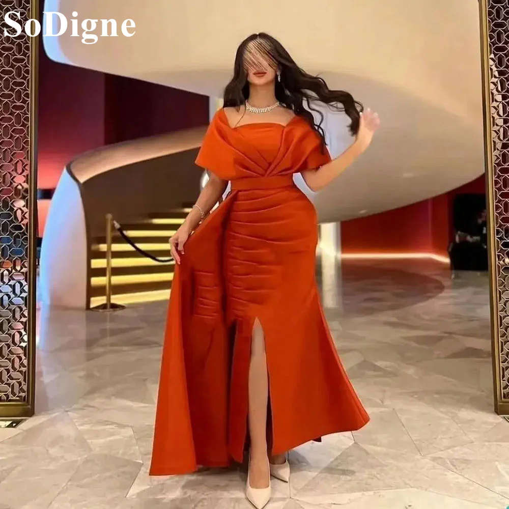 

SoDigne Orange Simple Off Shoulder Mermaid Prom Dresses Side Slit Draped Modern Formal Evening Gown for Women 2024 Party Dress