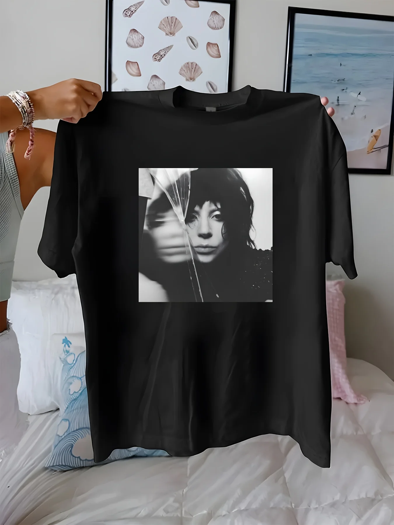 

Women's Bright Pink Celebrity Album Cover Graphic T-Shirt - Casual Round Neck Short Sleeve Top with