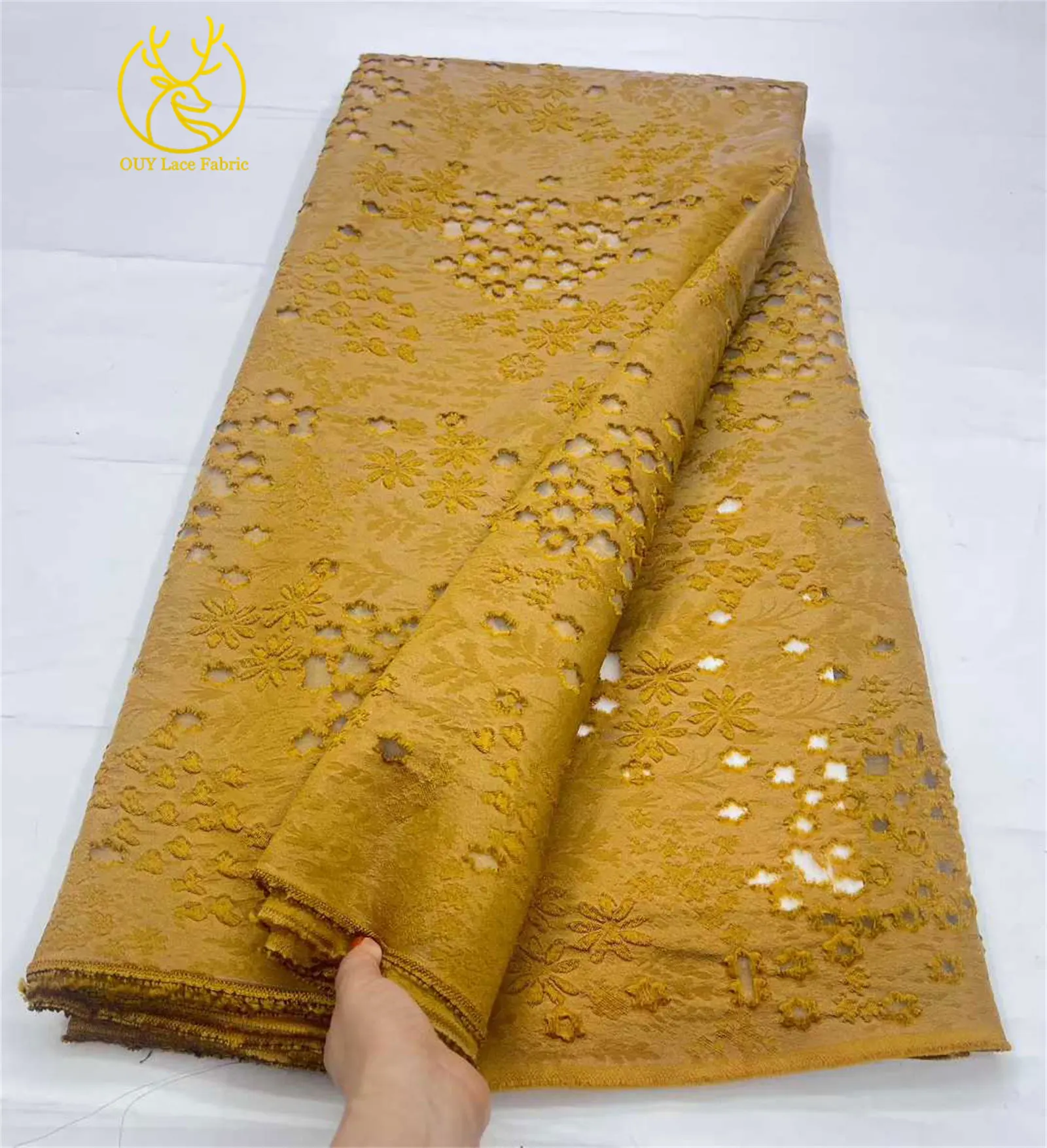 Goldener Luxus Afrikanischer Jacquard-Spitzenstoff 2026 Hochwertiger Nigerianischer Chiffon-Spitzenstoff für Damen Partykleider Nähzubehör – Detail 8