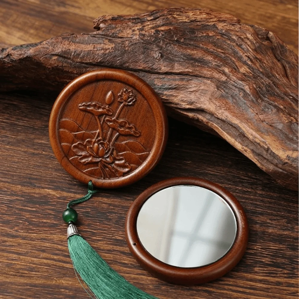 Multifunctional Sandalwood Massage Comb Wooden Meridian Retro Makeup Mirror Vintage Chinese Acupressure Point Comb Health Care