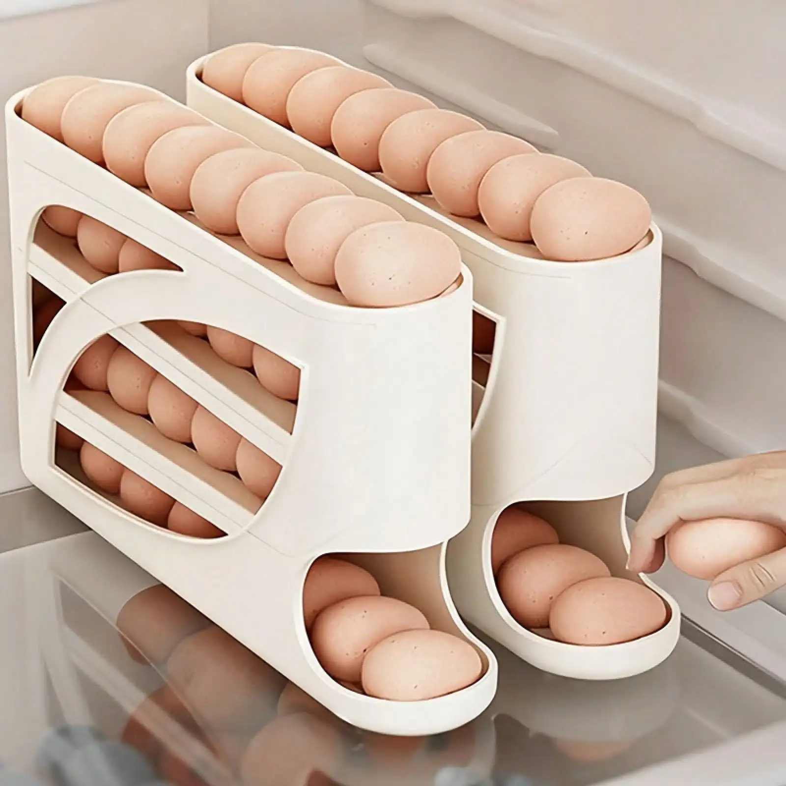 Rolling Egg Rack - Space-Saving Side-Door Design, Can Hold 30 Eggs, Convenient Handle, Suitable For Kitchen And Refrigerator