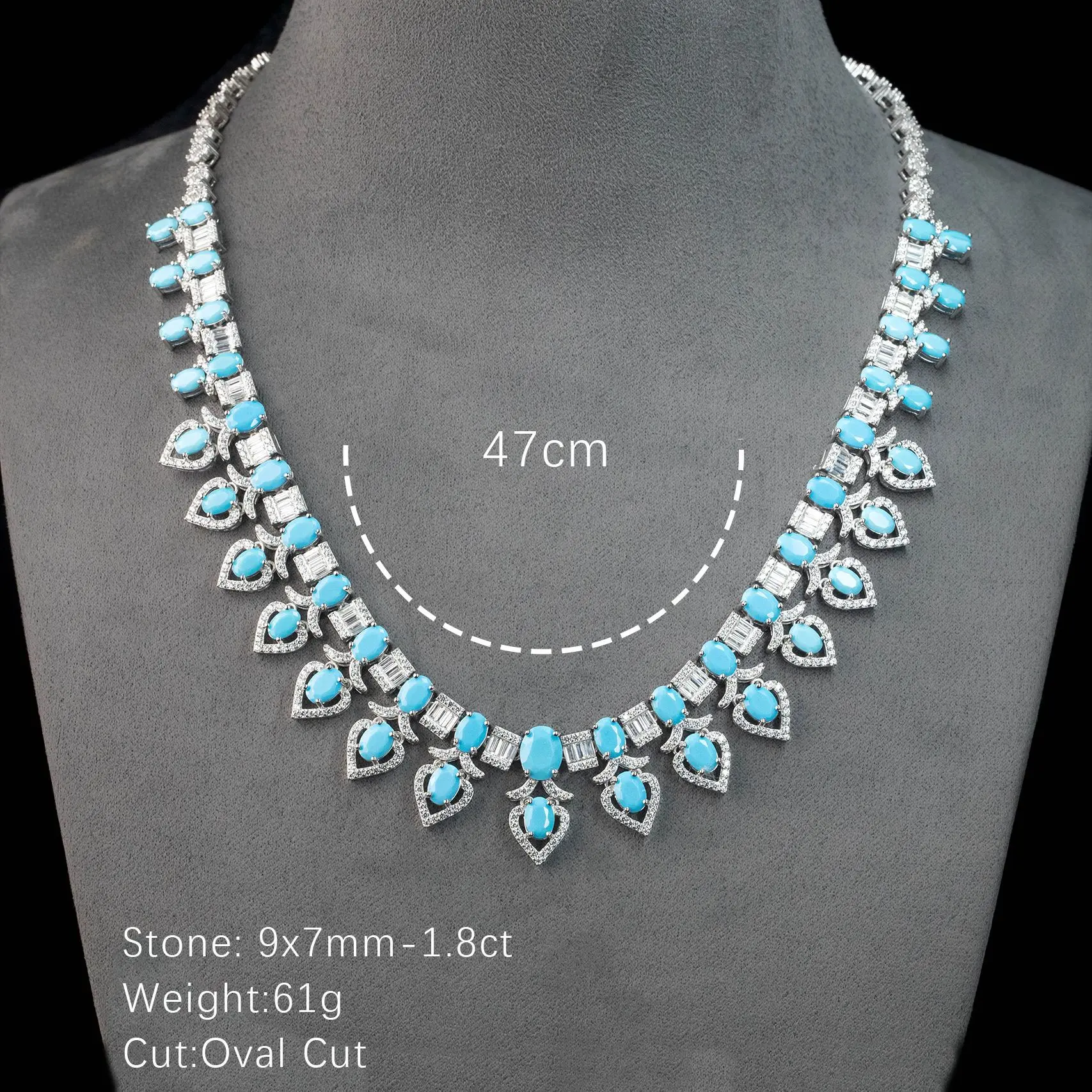 New S925 Silver High Carbon Diamond Blue Pine Elliptical Cutting Exquisite Geometry Versatile Women's Necklace Wedding Jewelry