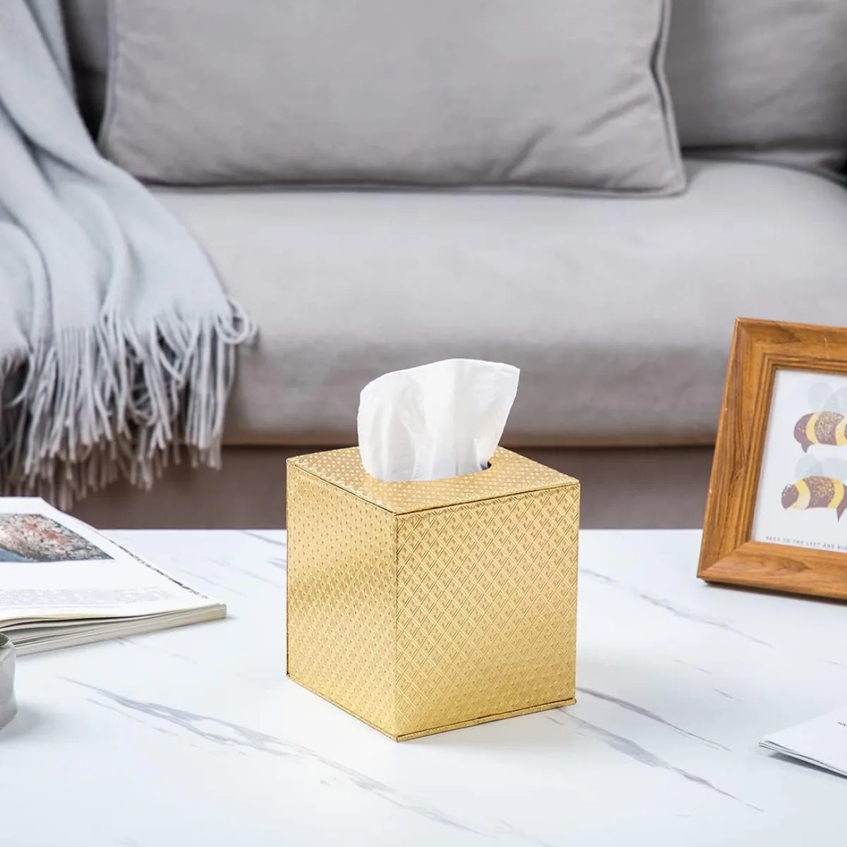 사각형 금색 티슈 홀더, 욕실 액세서리 및 카운터탑용 메탈릭 커버
