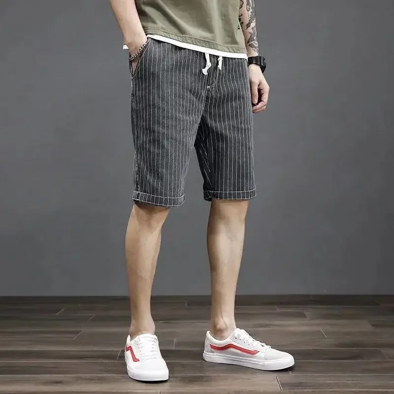 Man Denim Shorts Striped Graphic Original Short Jeans Pants for Men Summer Sale Thin New in Blue Jorts Streetwear Designer Xxxl