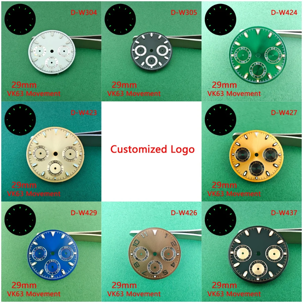 

29mm Dial VK63 Dial DIY Custom LOGO VK63 Luminous Watch dial Accessories Suitable For VK63 Movement