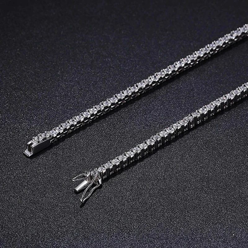 NeeTim 3/4/5mm Moissanite Tennis Necklace for Women Man S925 Silver with 18k Gold Plated Neck Chains Trendy Hiphop Party Jewelry