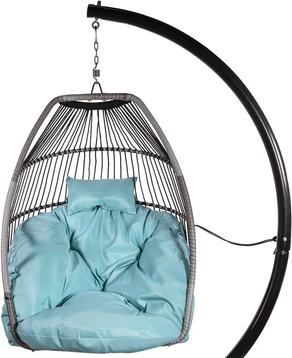 Barton Premium Egg Chair Egg Style Hanging Chair Blue W/Deep Cushion Soft Relaxing Luxury Outdoor Indoor Patio Bedroom Hanging