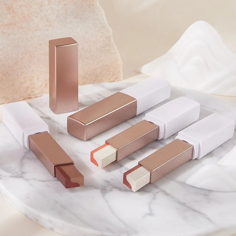 Barra de sombra de ojos con purpurina de doble Color 2 en 1, sombra de ojos mate de terciopelo degradado, maquillaje resistente al agua, brillo Bicolor, cosméticos de belleza