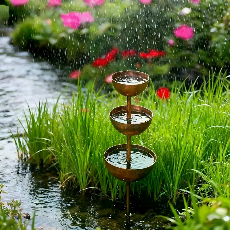 Support Metal Garden Ornament,Garden Stake With 3-Tiered Water Bowls, Bee Bird Water Feeder Bath, Outdoor Yard Patio Decor Plant