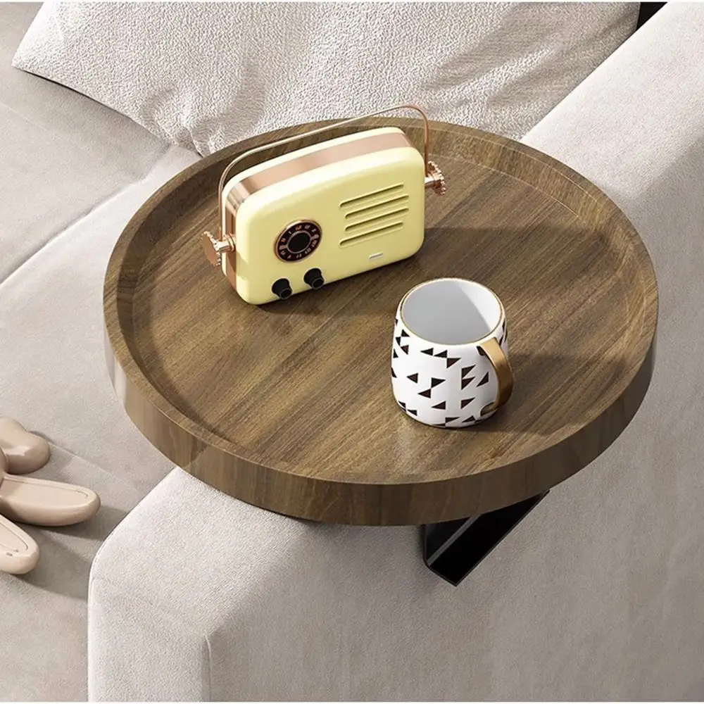 Adjustable Mobile Sofa Armrest Tray Round Waterproof Wooden Mini Side Table Multifunctional Space