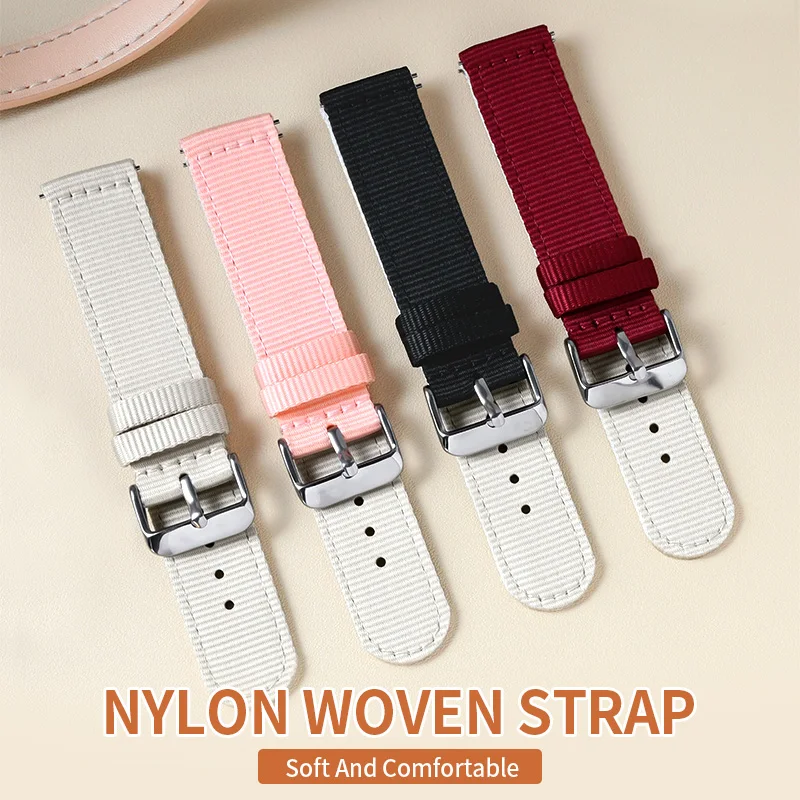 Nylon Woven Watch Strap, Color-Blocked Canvas Quick-Release Strap, Universal Replacement Fabric Strap, 20mm Adjustable Colorful Strap
