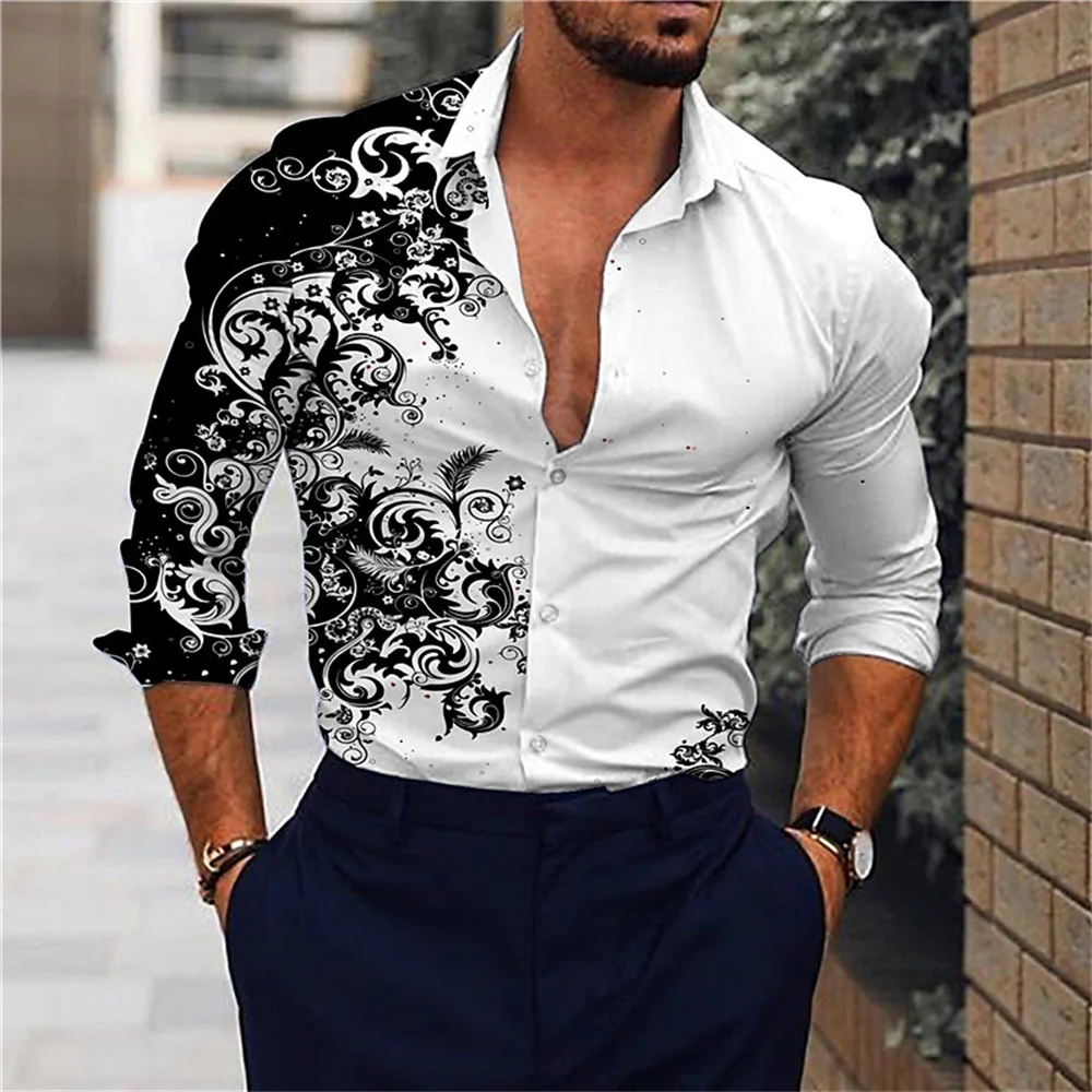 2024 Nieuwe Heren Casual Street Print Patroon Shirt Mode Casual Lente En Herfst Met Lange Mouwen Revers Shirt Tops