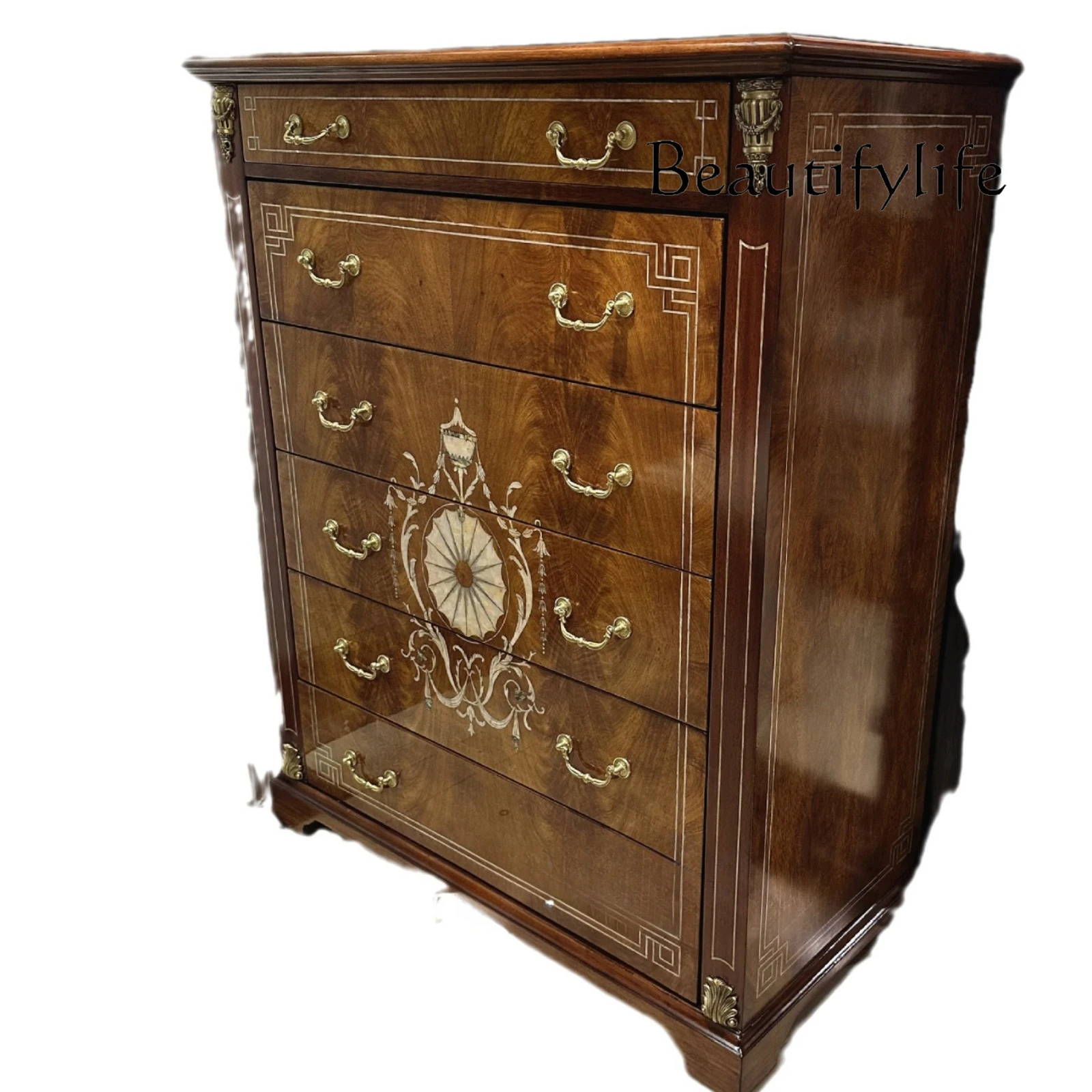 Bedroom chest villa English classical locker European shell painting decorative storage cabinet