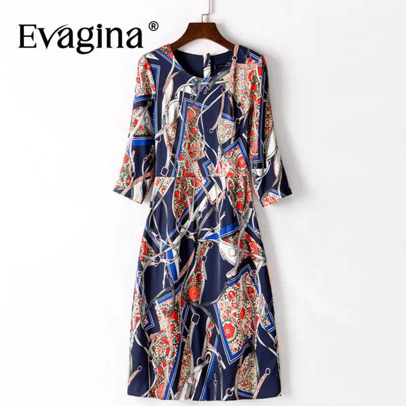 Evagina Spring Summer Women's Dress Print Three Quarter Sleeve Streetwear Elegant Chic Mini Dresses