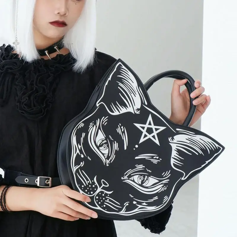 Black Cat Print Small Hand Bags For Women 2024 Fashion Trend Designer Female Tote Soft Leathergirls Handbags And Purses