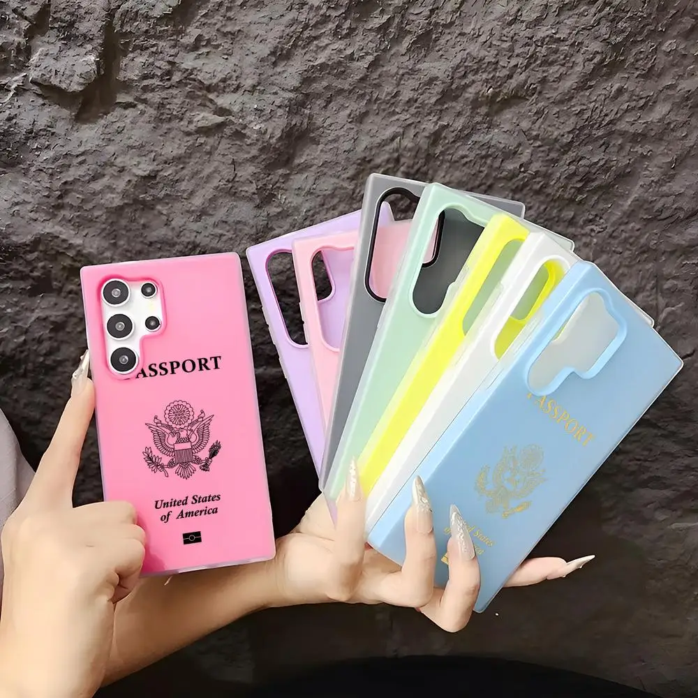 Phone Case Soft TPU Clear Case For Samsung S22-S26, 2-in-1 Detachable Multi-Color Card Holder United States Passport