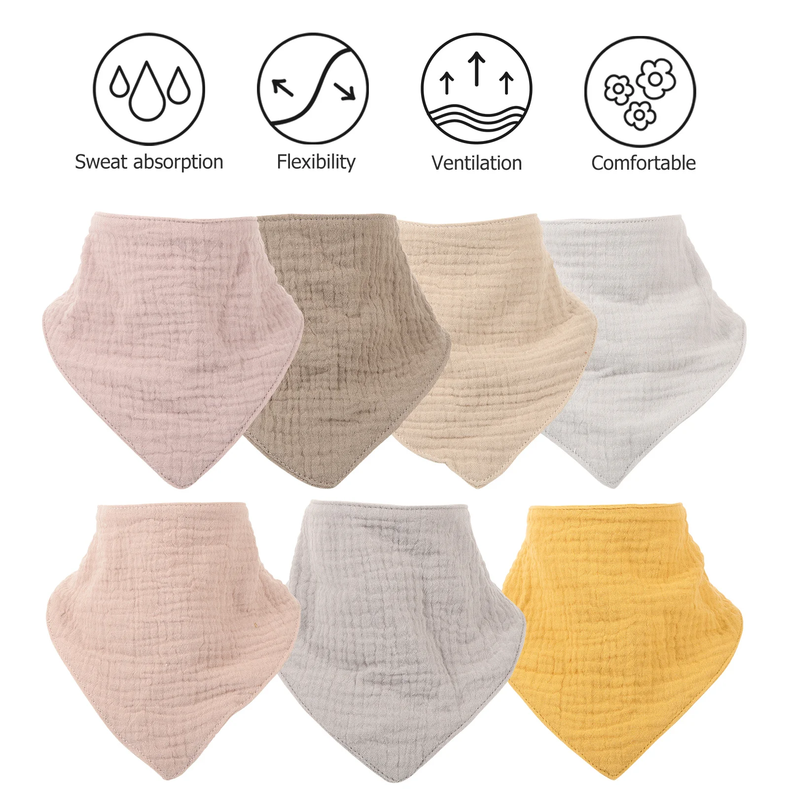 

7pcs Cotton Unisex Reusable Drool Multi-Use Small Clothes Protector Bibs Colorful Dinner Bibs Cotton