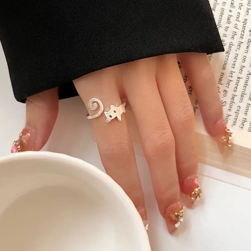 Korean Cartoon Animal Cat Ring Women S925 Sterling Silver Cute Student Friendship Birthday Gift Jewelry Wholesale