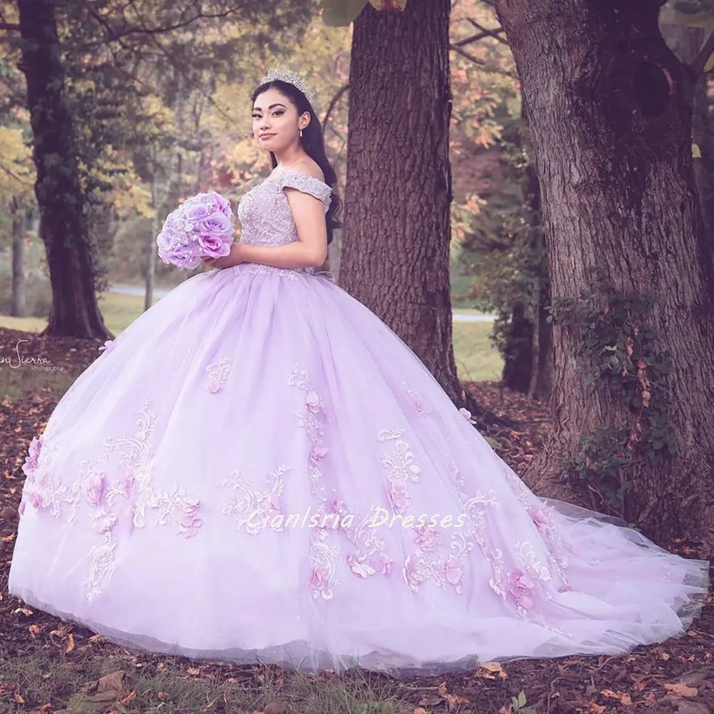 Vestido de quinceañera con tirantes finos para niña, vestido azul claro de quinceañera sin mangas, apliques florales 3D, corsé de encaje, fiesta dulce de 15 niñas