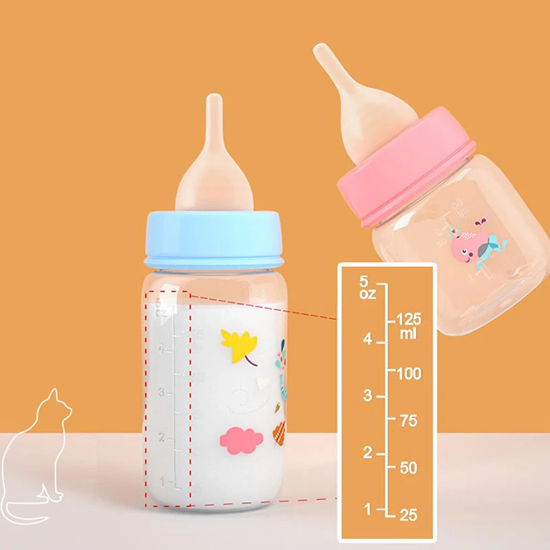 60~125ML Puppy Kitten Feeding Bottle Feeder Set Cat Dog Bady Nursing Water Milk Feeder Newborn Cat Drink Home Travel 60ml 125ml