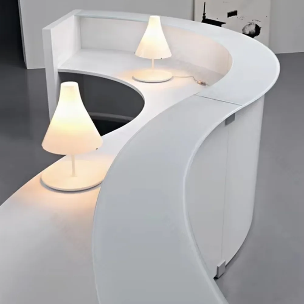Stylish round computer desk white curved reception desk