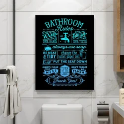 Modern Bathroom Toilet Rules Canvas Art Print Poster Home Kitchen Canvas Painting Poster Wall Art Humour Room Decoration