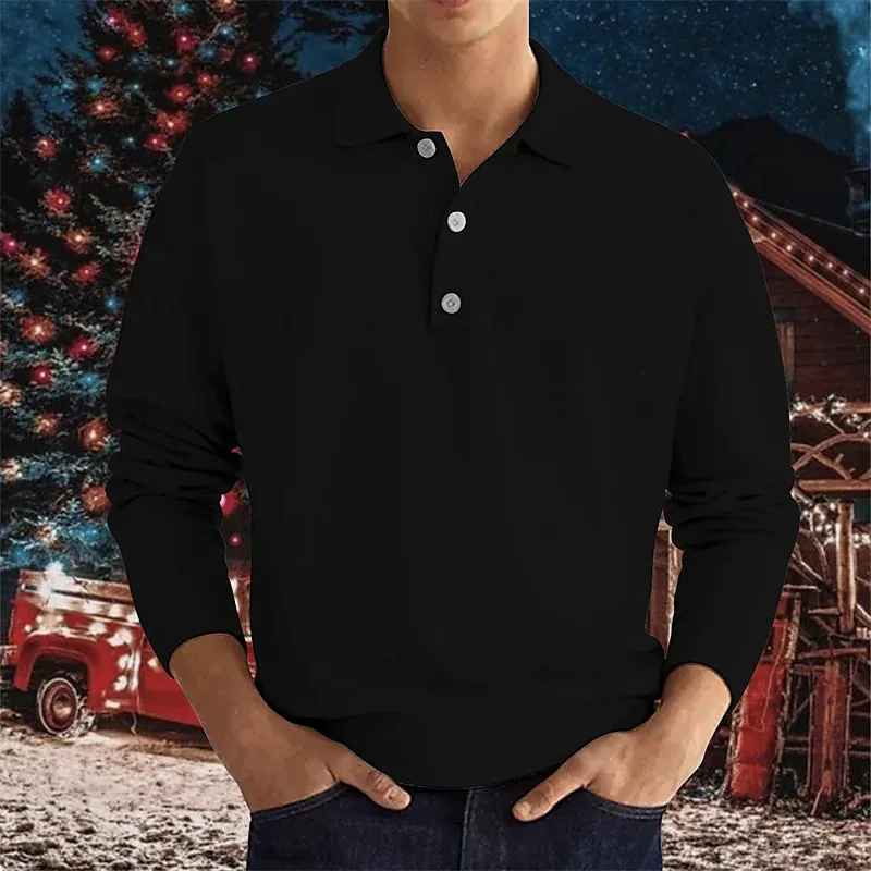 2023 burst spring autumn long sleeve V-neck button men\'s casual shirt polo shirt