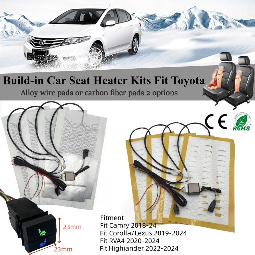 

12V Built-in Car Seat Heater Kit Fit 2 Seats Alloy Wire/Carbon Fiber Heating Pad 3-level Switch Fit Toyota Camry Corolla RVA4