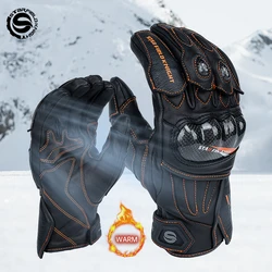 Sfk schwarz & orange echtes Ziegenleder Motorrad Winter handschuhe Kohle faser wasserdicht warm atmungsaktiv verschleiß fest guantes