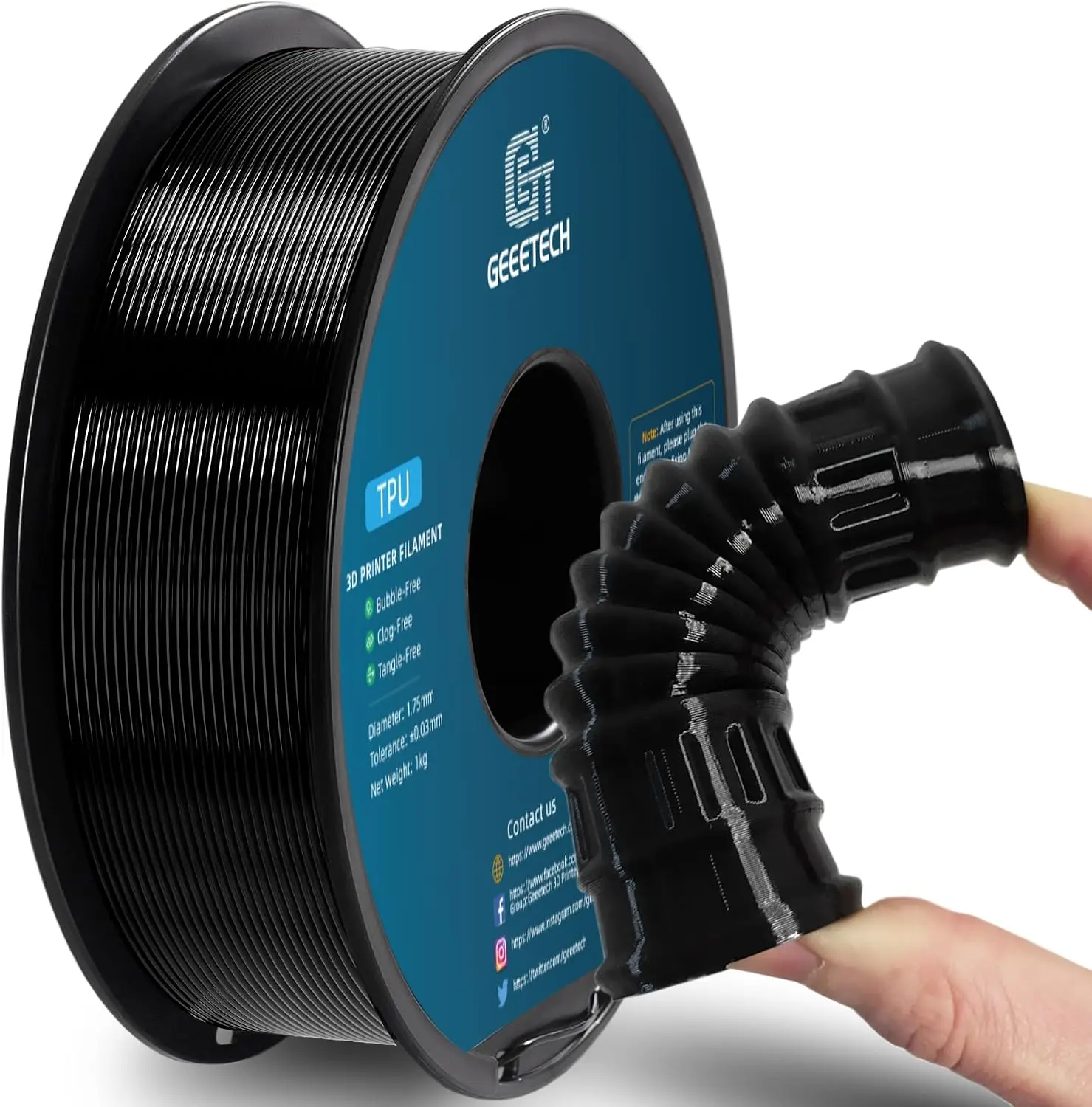 

Geeetech TPU Filament 1.75mm, Shore 95A Flexible 3D Printer Filament with High Elasticity, 1KG (2.2lbs) Spool, Dimensional Accuracy ±0.03mm, Fits Most FDM Printers
