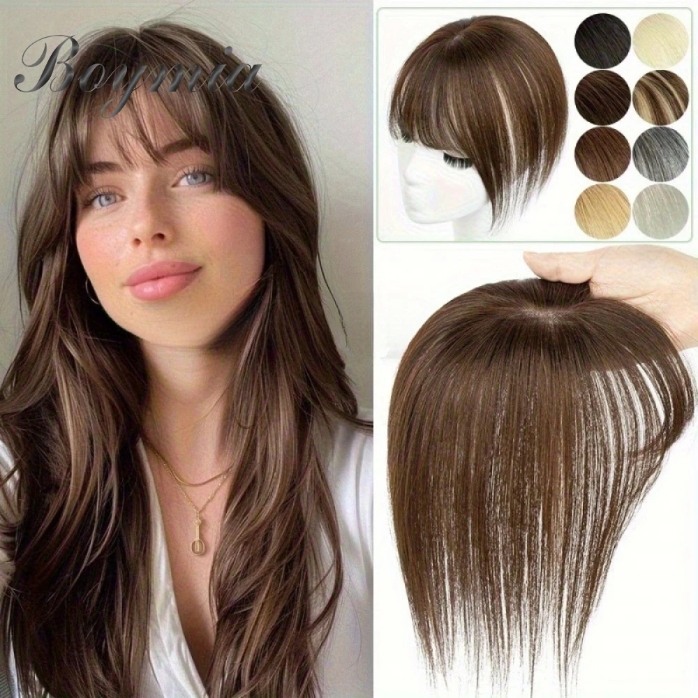Straight Brown Clip in Hair Toppers with Bangs Women 5cmx9cm Short Human Hair Toppers With Bangs Natural Black Blonde Hairpieces