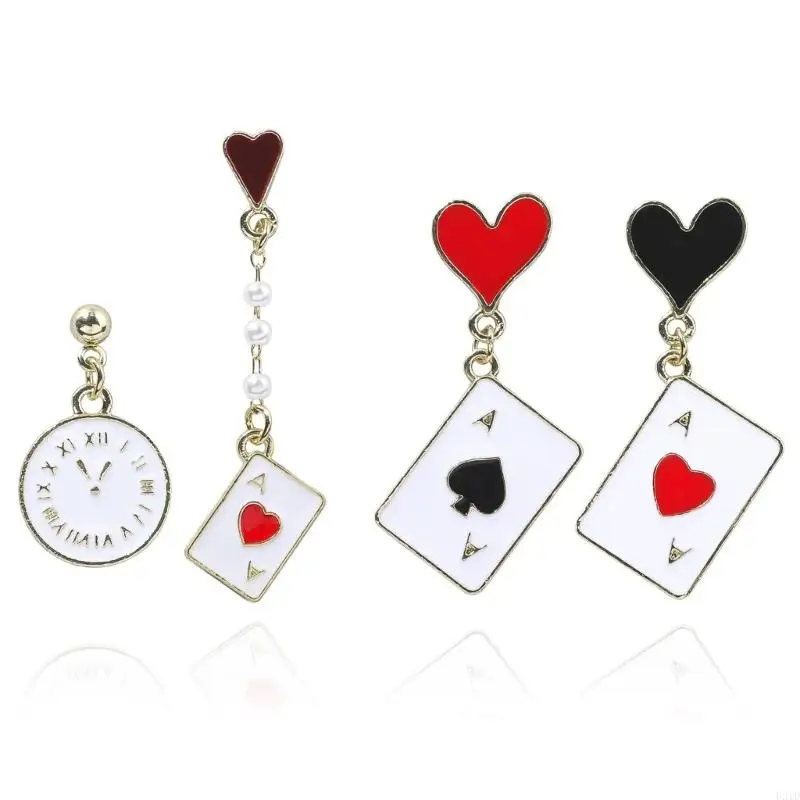 

F2TD 2 Pairs Playing Card Alloy Earrings Unique Ear Accessories for Fashionable Women
