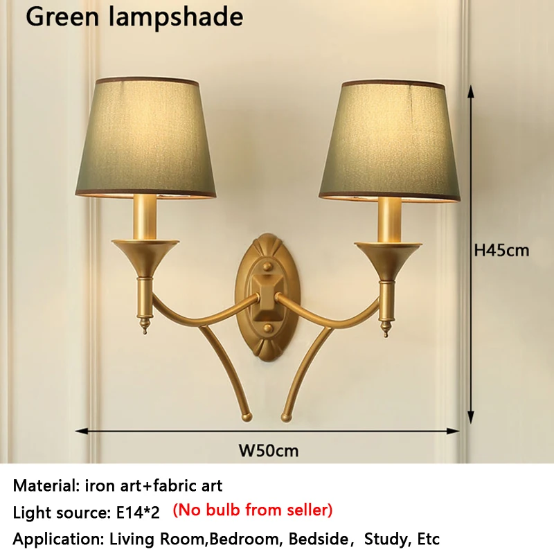 American Double Headed Wall Lamp For Study Bedroom Bedside Lamps European Living Room Balcony Corridor Iron Decor E14 FabricLamp
