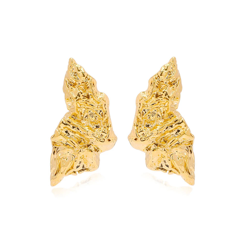 VAROLE 3D Wrinkled Paper Stud Earrings For Women Gold Color Earings Fashion Jewelry Pendientes Mujer