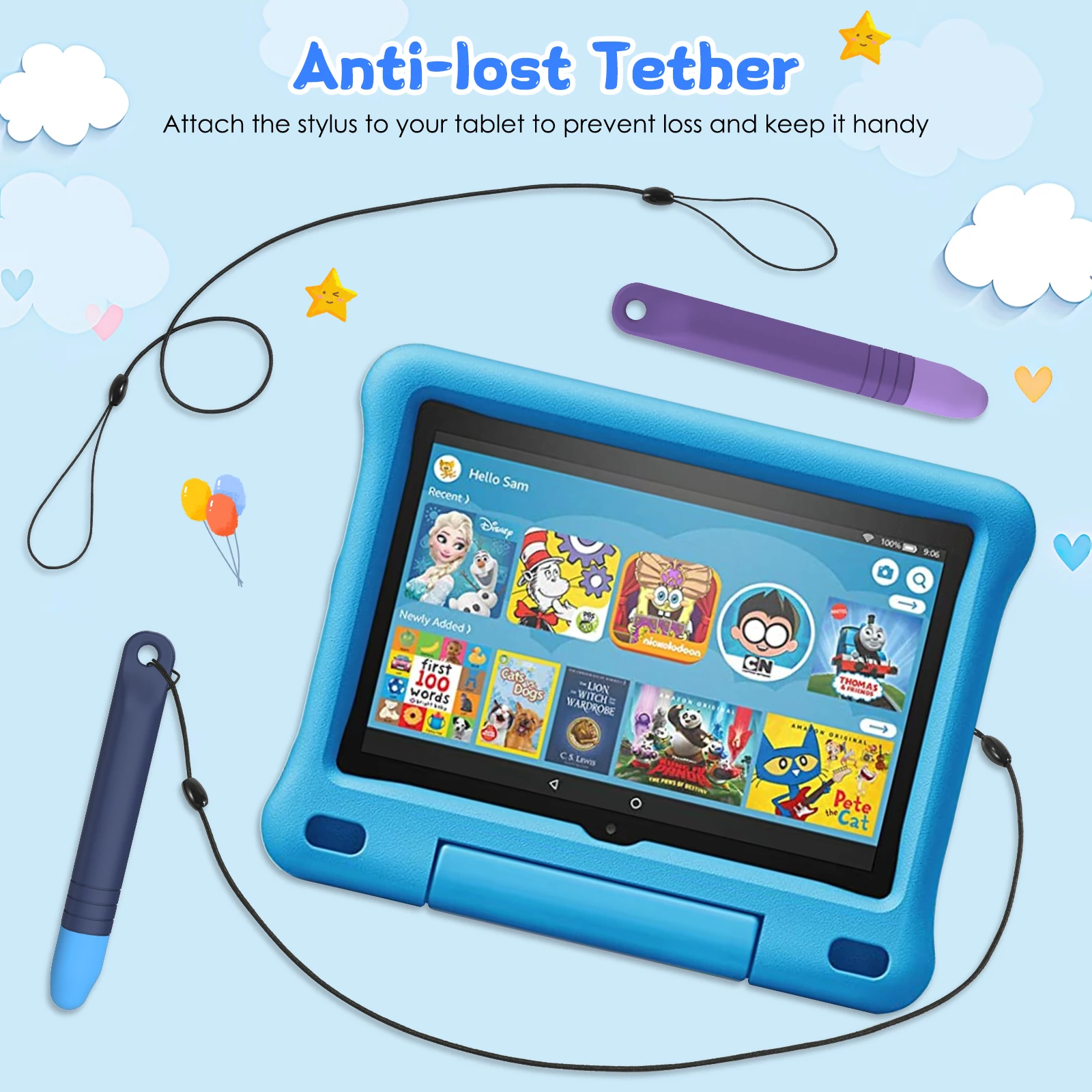 

Kids Stylus Pen for Touch Screens,2-Pack With Tethers,Soft Silicone for iPad,iPhone,Tablets,Kindle Fire and All Touch Screen