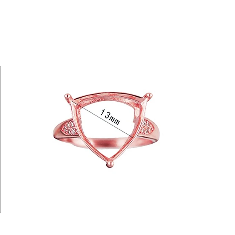 

925 Sterling Silver Women Ring 13x13mm Triangle Trillion Cut Semi Mount Ring Engagement Wedding CZ Side Stone