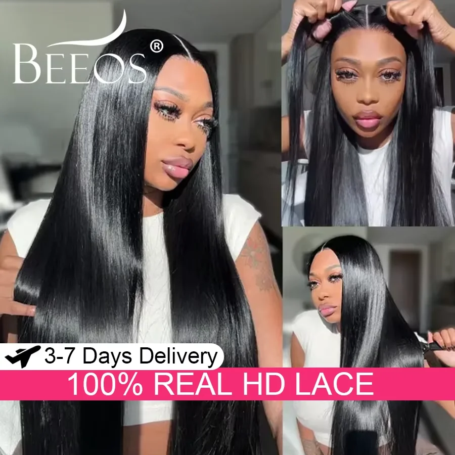 

32 дюйма # 1 темно-черный бесклеевой парик 5x5 HD с кружевной застежкой, парики из натуральных волос, предварительно выщипанные, прямые, готовые к работе, бразильские для женщин