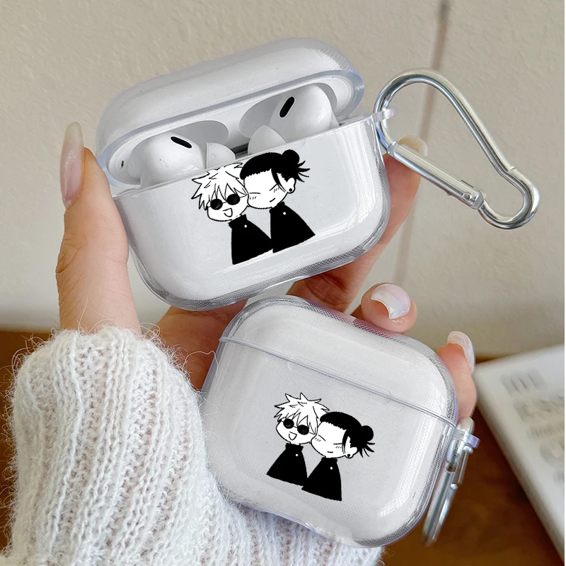 Anime Couple Q Version Earbuds Case for Airpods Pro3/Pro2/Pro Headphone Cover for AirPods 4/3/2/1 Protective Cover with Keychain