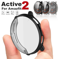 2in1 Case for Amazfit Active 2 Screen Protector HD Glass TPU Full Cover Plating Protective Bumper Cover for Huami Active2 Shell