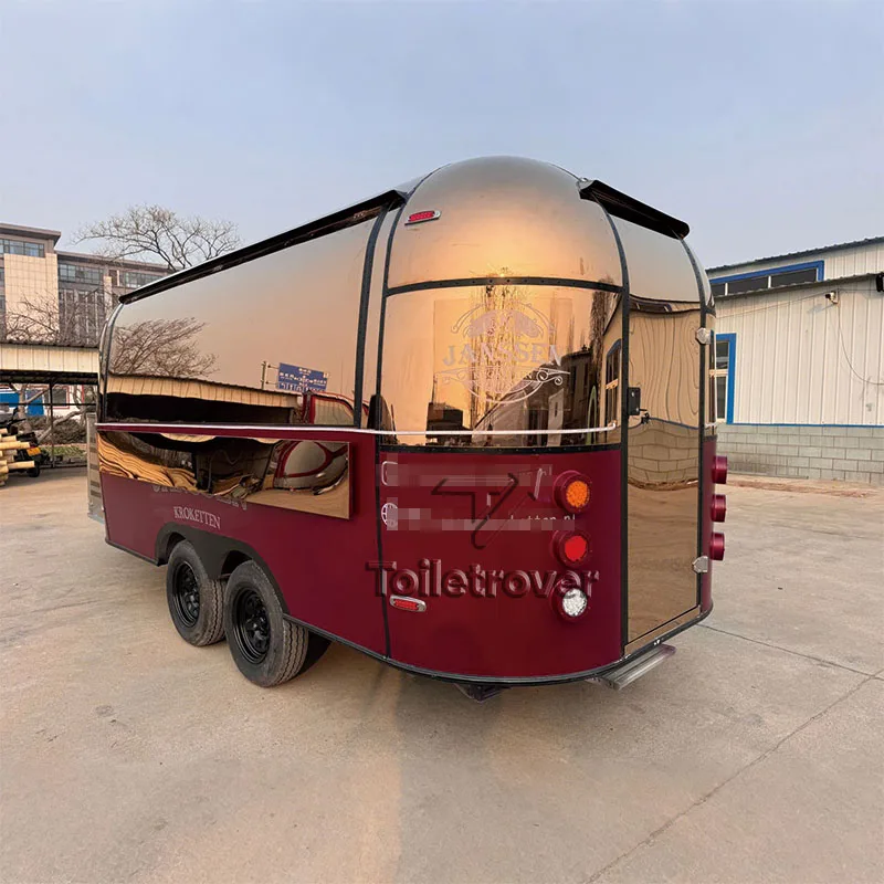 مقطورة طعام خارجية بلون الشمبانيا الذهبي المعدني، نسيج مرآة معدنية غير لامعة باللون العنابي، مادة لامعة للغاية لأعمال الطعام #3