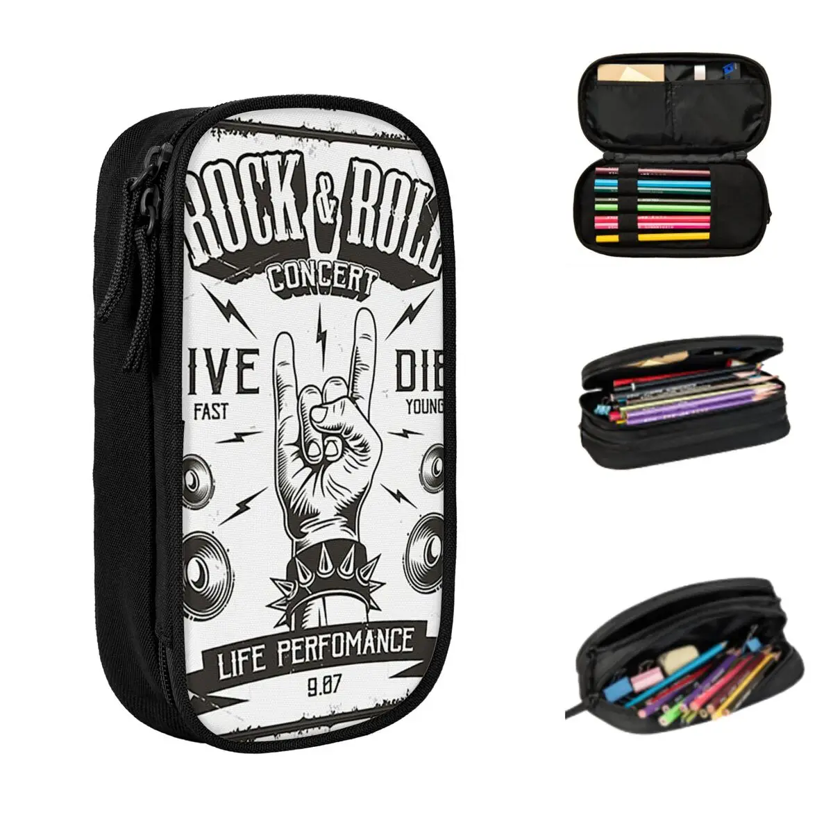 rock star cranio rock n roll lapis cases grande capacidade caneta bolsas caixa de caneta bolsa de lapis para meninos meninas estudantes papelaria escritorio 01