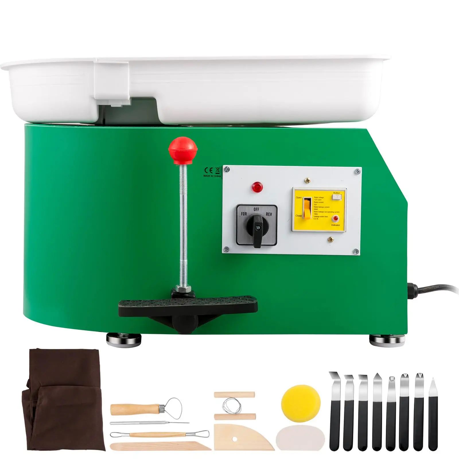 28cm 350W Electric Pottery Wheel 18 Piece Clay Forming Machine with Adjustable Feet Lever Pedal Removable Tray for ceramic Art DIY Pottery Making Green