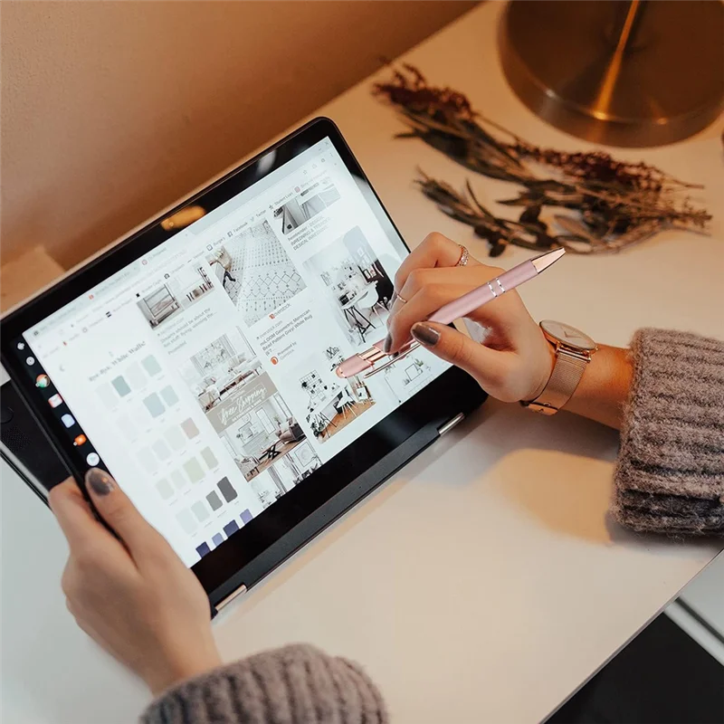 A41Z-12PCS Rose Gold Ballpoint Pen With Stylus Tip, 1.0 Mm Black Ink Smooth Writing Pens, Metal Stylus Pens For Touch Screens