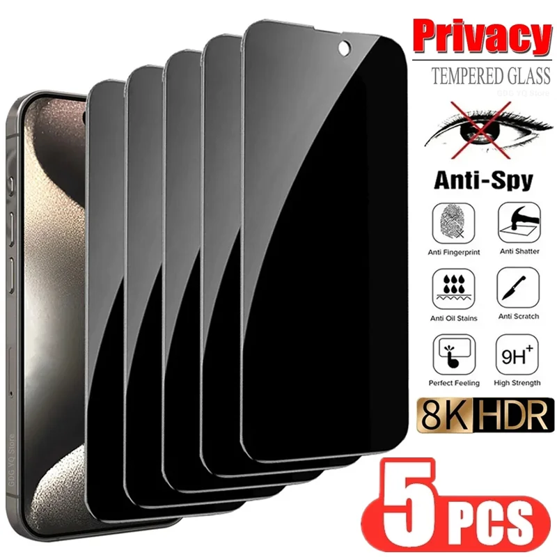 

5Pcs Privacy Screen Protector for IPhone 14 15 Pro Max 15 14 Plus Anti-spy Tempered Glass for IPhone 13 11 PRO XS MAX 12 Mini XR