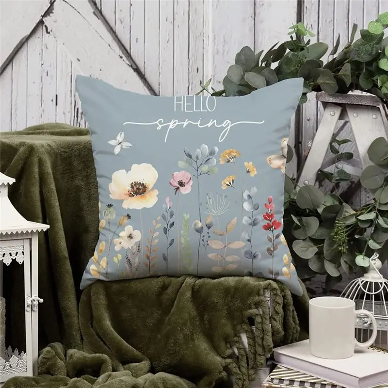 A25I Spring Pillow Covers 18X18 Set of 4, Spring Decorations Farmhouse Throw Pillow Covers, Home Sofa Couch Decor